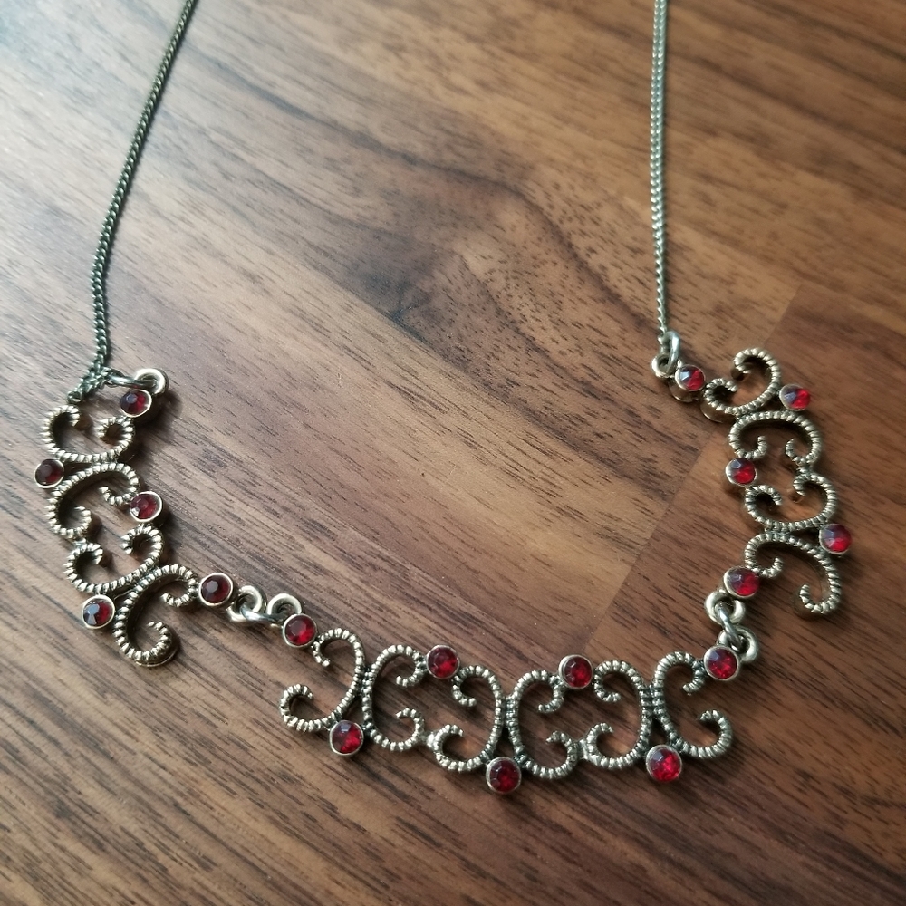 Ruby/Gold/Silver Costume Jewelry Necklace